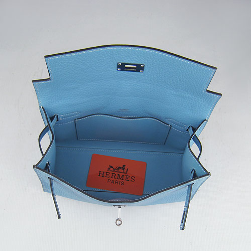 AAA Hermes Kelly 22 CM France Leather Handbag Light Blue H008 On Sale